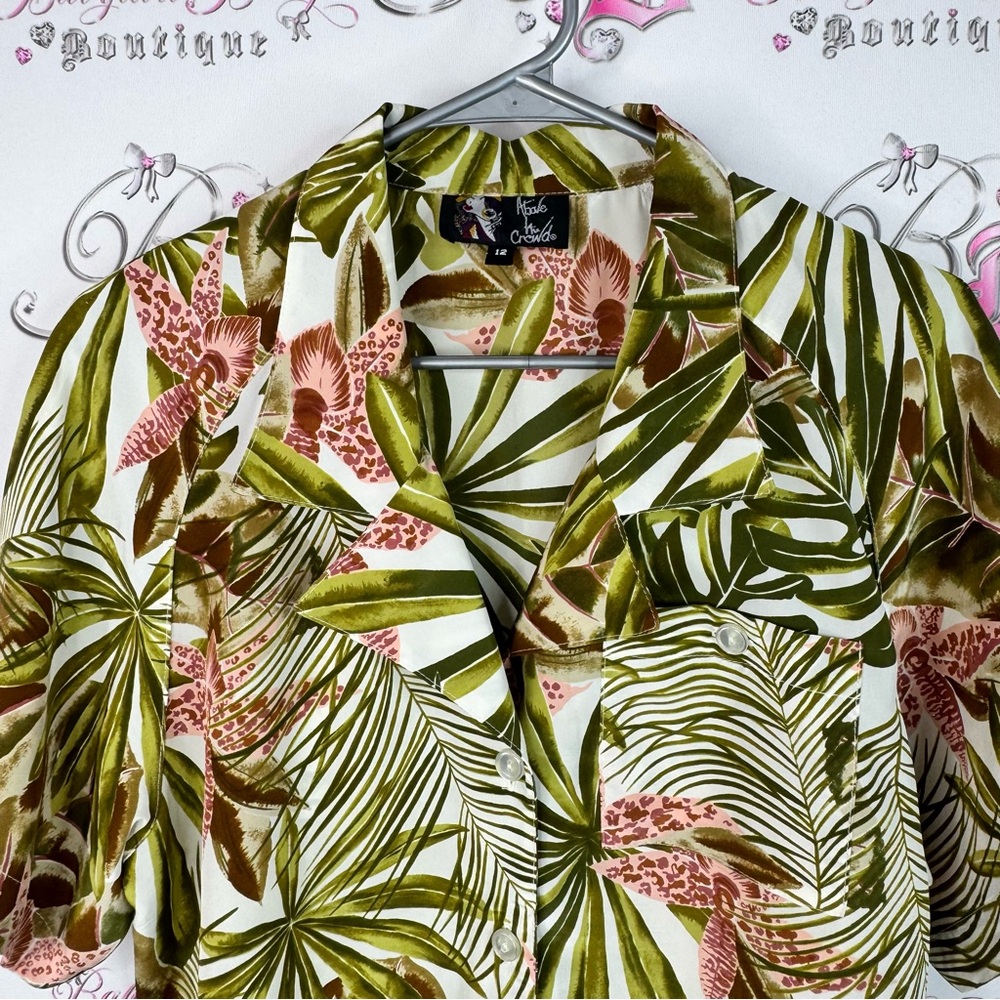Above the crowd button up tropical cheetah Floral Leaf Print Short Sleeve Shirt - Picture 6 of 8